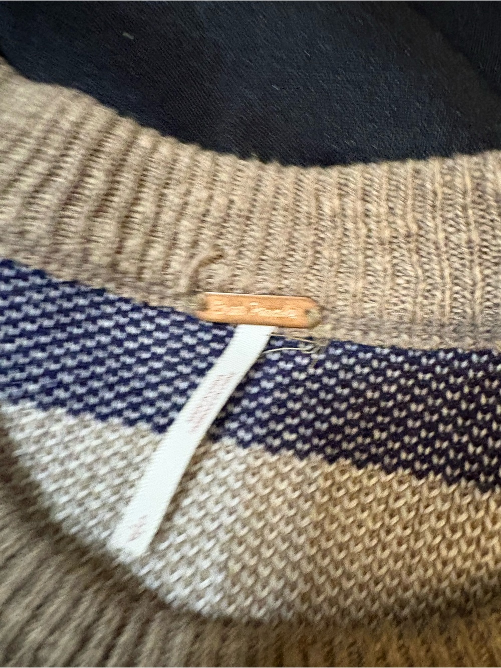 Free People Geo Knit Sleeveless Vest in Tan, Navy & Cream - Picture 2 of 3